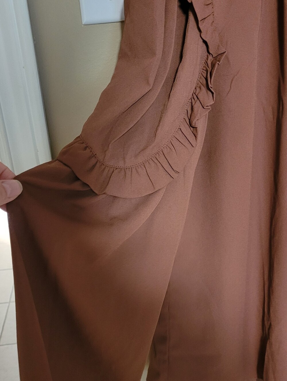 Rust Brown Ruffle-Trim Long Sleeve Blouse - Picture 2 of 6